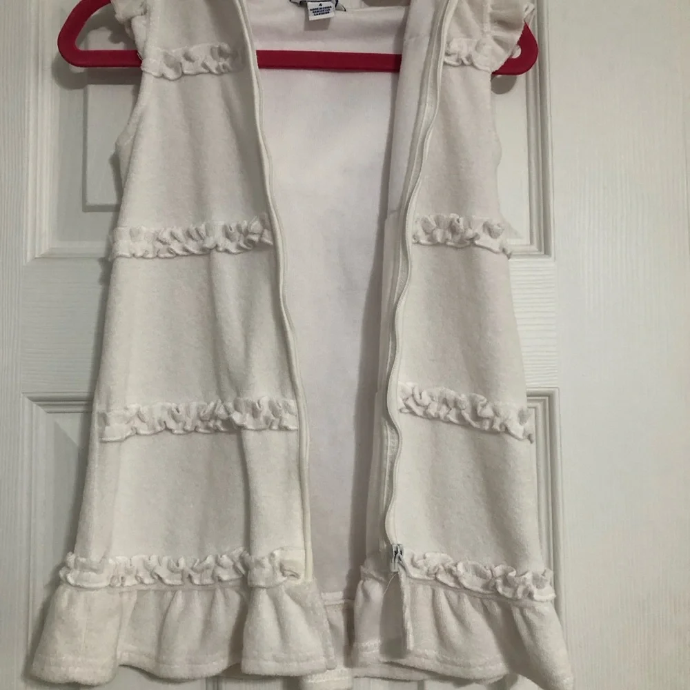 Hartstrings‎ white Ruffle Hooded Zip swim cover up girls size 4 summer beach
